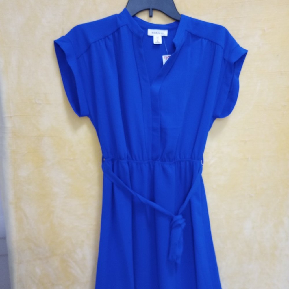 Royal Blue Dress - V-Neck Neckline - Size L - Monteau